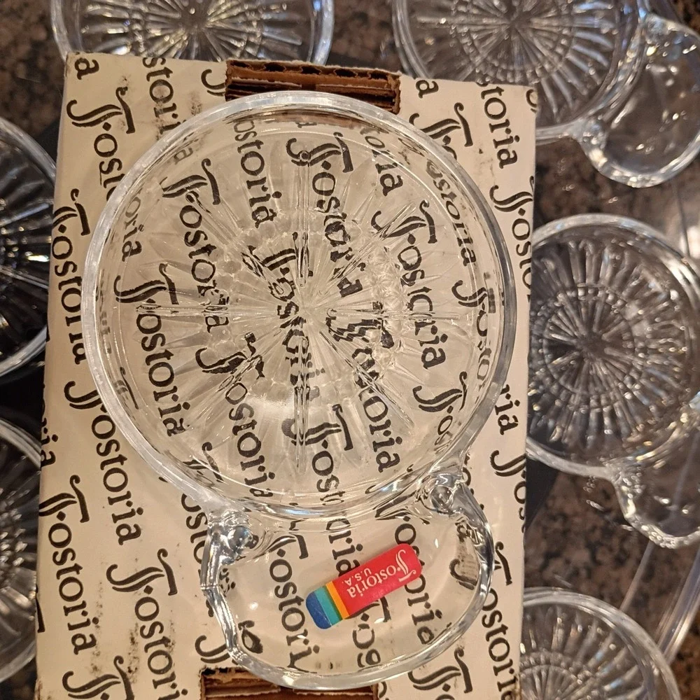 Set of 8 Fostoria American Clear Glass Coasters with Spoon Rest Tab Vintage USA